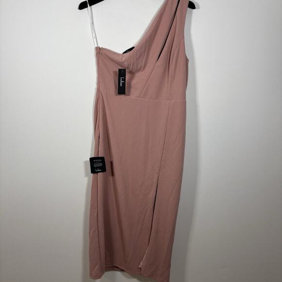 Lulus Cocktail Club One Shoulder Dress XL Dusty Pink Blush Fitted Crepe NWT - Picture 8 of 10